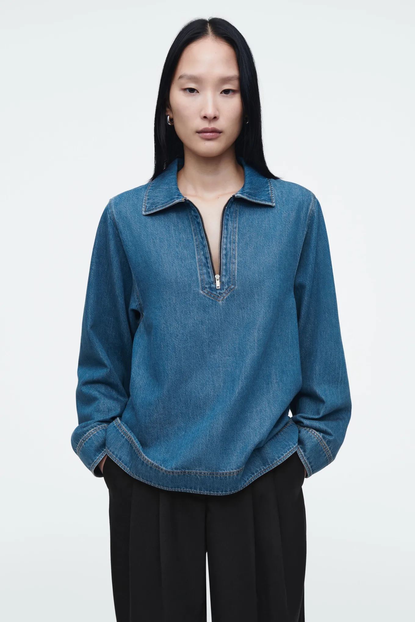 BLUSE AUS DENIM MIT KURZEM REISSVERSCHLUSS-COS Flash Sale